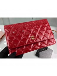 Chanel Wallet On Chain WOC Bag in Patent Leather Red/Gold AQ02177