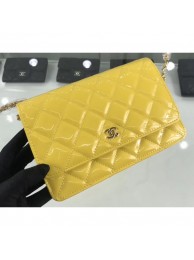 Chanel Wallet On Chain WOC Bag in Patent Leather Yellow/Gold AQ03307