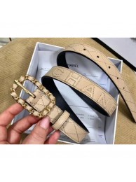 Chanel Width 2.5cm Chain Buckle Quilting Leather Belt Beige Belt AQ04013