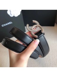 Chanel Width 2.5cm Smooth Calfskin Belt With Crystal CC Buckle Black 2020 Collection AQ01604