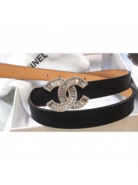 Chanel Width 2cm Crystal CC Logo Buckle Leather Belt Black Belt AQ03474