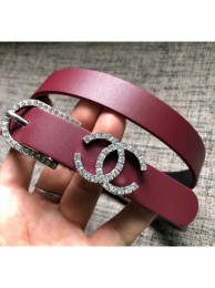 Chanel Width 2cm Leather Belt with Crystal Buckle Burgundy 05 2020 Collection AQ03387