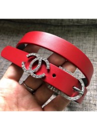 Chanel Width 2cm Leather Belt with Crystal Buckle Red 02 2020 Collection AQ03364