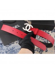 Chanel Width 3.5cm Leather Belt Red/Black with Silver CC Logo AQ03153