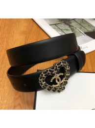 Chanel Width 3cm Calfskin Belt With Gold Heart Buckle Black 2020 Collection AQ03217