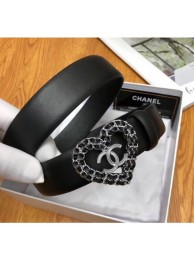 Chanel Width 3cm Calfskin Belt With Heart Buckle Black 2020 Collection AQ02324