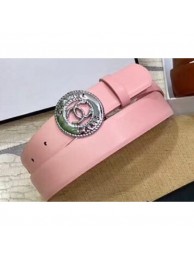 Chanel Width 3cm CC Logo Round Buckle Leather Belt Pink AQ01656