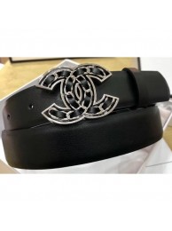 Chanel Width 3cm Chain CC Logo Buckle Leather Belt Black/Silver AQ03403