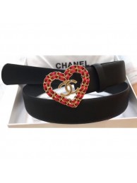 Chanel Width 3cm Chain Heart CC Logo Buckle Leather Belt Black/Red AQ01922