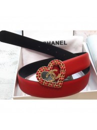 Chanel Width 3cm Chain Heart CC Logo Buckle Leather Belt Red AQ03282