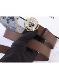 Chanel Width 3cm Crystal Square Buckle Leather Belt Coffee AQ03014
