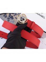 Chanel Width 3cm Crystal Square Buckle Leather Belt Red AQ01612