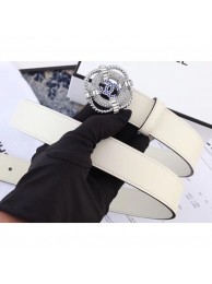 Chanel Width 3cm Crystal Square Buckle Leather Belt White AQ03325