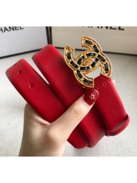 Chanel Width 3cm Leather Belt with CC Chain Buckle Red 2020 Collection AQ00716