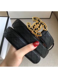 Chanel Width 3cm Quilting Leather Belt with CC Chain Buckle Black 2020 Collection Belt AQ01997