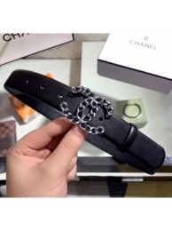 Chanel Width 3cm Smooth Leather Belt with Chain CC Buckle Black/Silver 2020 Collection Belt AQ01166