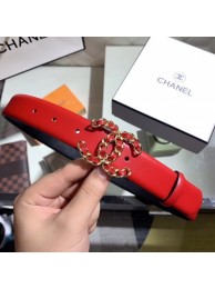 Chanel Width 3cm Smooth Leather Belt with Chain CC Buckle Red/Gold 2020 Collection AQ01102