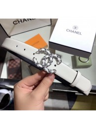 Chanel Width 3cm Smooth Leather Belt with Chain CC Buckle White/Silver 2020 Collection AQ01751