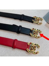 Chanel Width 3cm Smooth Leather Belt with Multicolor Crystal CC Buckle Black 2020 Collection AQ03126