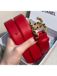 Chanel Width 3cm Smooth Leather Belt with Multicolor Crystal CC Buckle Red 2020 Collection AQ01594