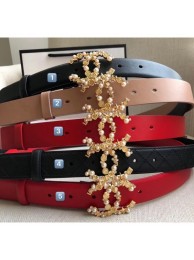 Chanel Width 3cm Smooth Leather Belt with Pearl & Metal Buckle Deep Red （Number 5）2020 Collection Belt AQ01657