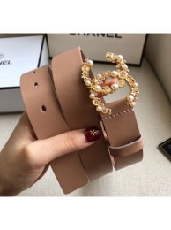 Chanel Width 3cm Smooth Leather Belt with Pearl & Metal Buckle Nude 2020 Collection Belt AQ02632