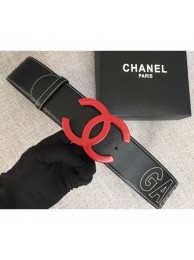 Chanel Width 5.3cm Leather Belt Black Gabrielle with Red CC Logo AQ00528