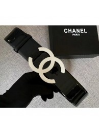 Chanel Width 5.3cm Patent Leather Belt Black with White CC Logo AQ02844