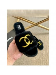 Chanel Wool Flat Sandals Black/Gold 2020 AQ03031