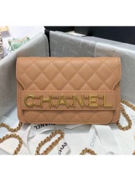 Cheap Chanel Calfskin Wallet on Chain With Logo Chain AP1234 Beige 2020 Collection AQ00969