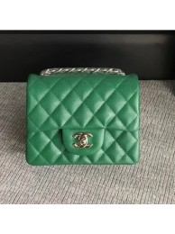 Cheap Chanel Classic Flap Mini Bag A1115 in Caviar Leather Green with Silver Hardware AQ04170