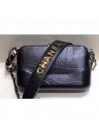 Cheap Chanel Crocodile Embossed Calfskin Gabrielle Clutch With Chain Bag A94505 Black 2019 AQ03537