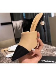 Cheap Chanel Pearl Heel 8.5cm Mules G32100 Apricot 2019 AQ02011