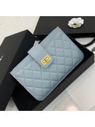 Cheap Fake Chanel Buckle Card Holder Light Blue Collection AQ02346