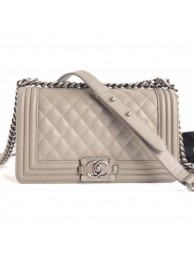 Cheap Fake Chanel Caviar Leather Boy Flap Medium Bag Pale Gray/Silver AQ01114