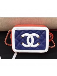 Cheap Imitation Chanel CC Filigree Grained Vanity Case Shoulder Mini Bag Blue/White/Orange 2019 AQ01562