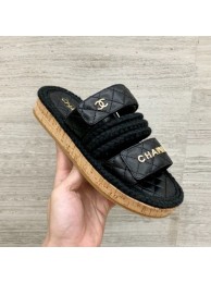 Cheap Imitation Chanel Flat Cord Slide Sandals G34603 Black/Gold 2019 Collection AQ01115