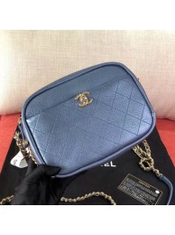 Cheap Knockoff Chanel Medium Metallic Leather Camera Case Shoulder Bag AS0137 Blue 2019 Collection AQ01419