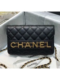 Cheap Replica Chanel Calfskin Wallet on Chain With Logo Chain AP1234 Black 2020 Collection AQ01150