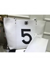 Cheap Replica Chanel Number 5 Croco Pattern Shopping Tote Bag White 2019 AQ02648