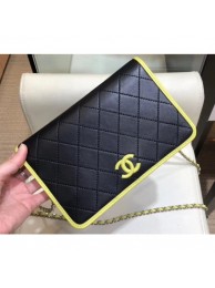 Copy AAA Chanel Lambskin Wallet On Chain WOC Bag AP0059 Black 2019 AQ01978