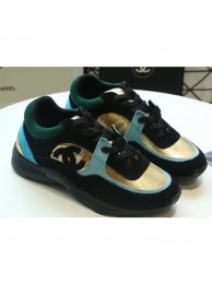 Copy AAA Chanel Suede Calfskin Sneakers G34360 Fabric Black/Gold/Turquoise 2019 AQ00583