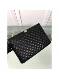 Copy Best Chanel Quiltted Lambskin Large Boy Pouch A84407 Black/Gold 2019 Collection AQ01803