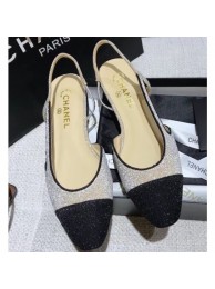 Copy Best Quality Chanel Heel 2cm Flat Slingbacks G31319 Glitter Silver/Black AQ04017