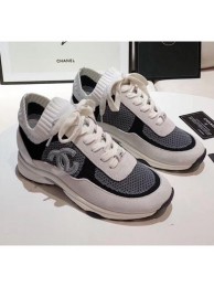 Copy Chanel Calfskin Fabric & Suede Sneaker G36258 White/Black/Grey 2020 Collection AQ02687