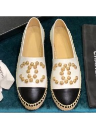 Copy Chanel Camellia CC Logo Espadrilles White AQ01872