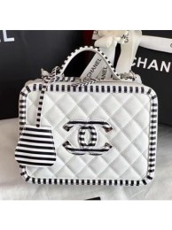 Copy Chanel CC Filigree Grained Vanity Case Bag Striped Pattern A93343 White 2018 AQ01061