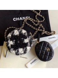 Copy Chanel CC Houndstooth Tweed Clutch with Chain & Coin Purse AP0986 Black/White 2019 Collection AQ02117