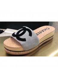 Copy Chanel CC Logo Mules Slipper Sandals Gray Runway 2020 AQ03968