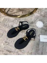 Copy Chanel CC Logo Thong Sandals Black 2020 AQ01686